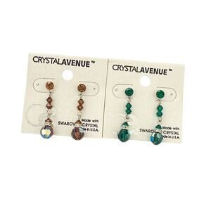 NWT 2x8mm Brown/Green Swarovski Crystal Iridescent Finish Dangle Party Earrings